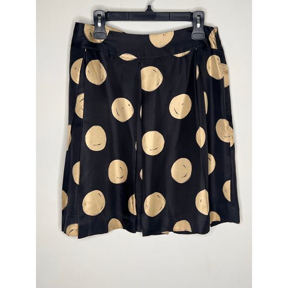 Kate Spade Holly Pleated Knee-Length A-Line Skirt Black & Cork Polka Dots 12 NWT - Picture 2 of 9